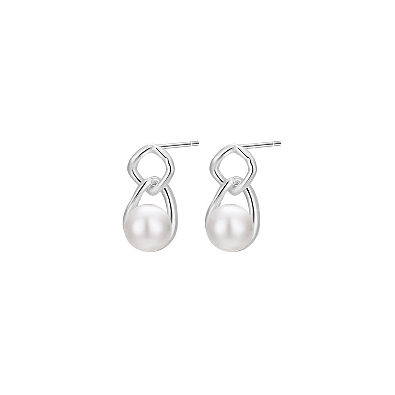 S999 Sterling Silver Pure Silver Light Luxury Stud Earrings Pearl Natural Freshwater