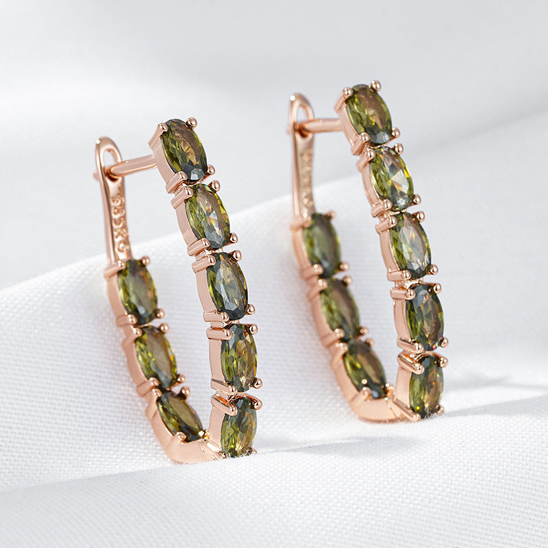 Double Layer Oval Olive Green Zircon Luxury Dangle
