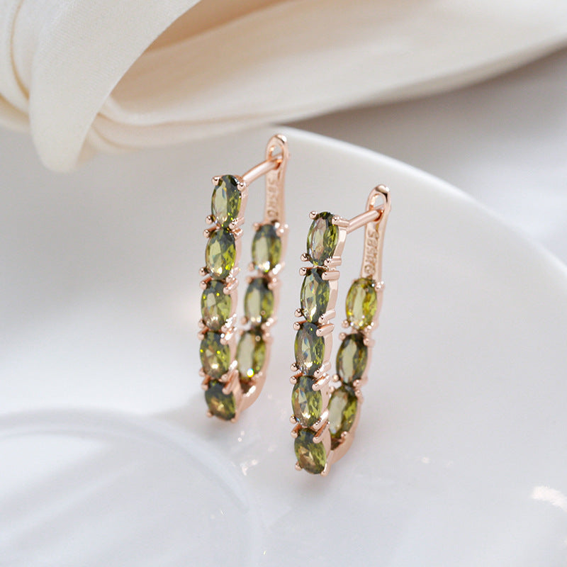 Double Layer Oval Olive Green Zircon Luxury Dangle