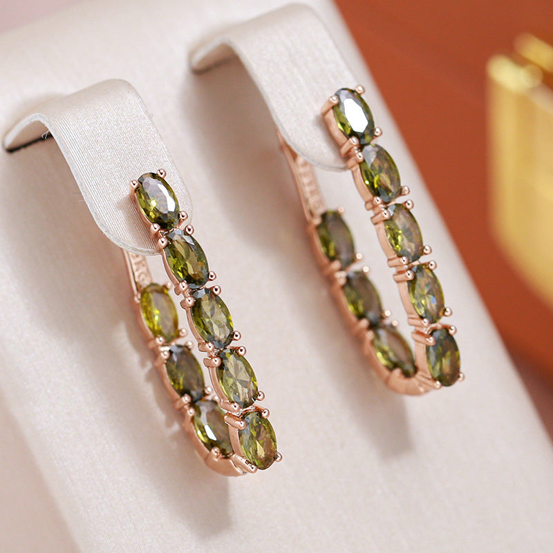Double Layer Oval Olive Green Zircon Luxury Dangle